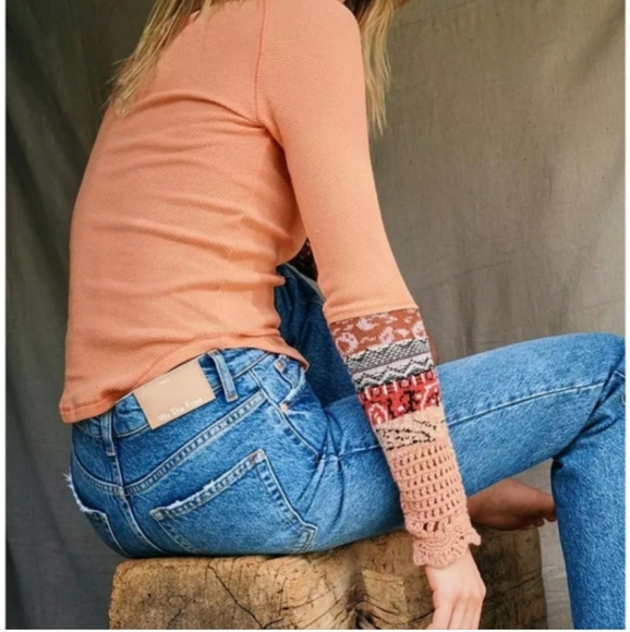 FREE PEOPLE Coral Peachy Thermal Long Sleeve Top Size Large - Picture 9 of 9